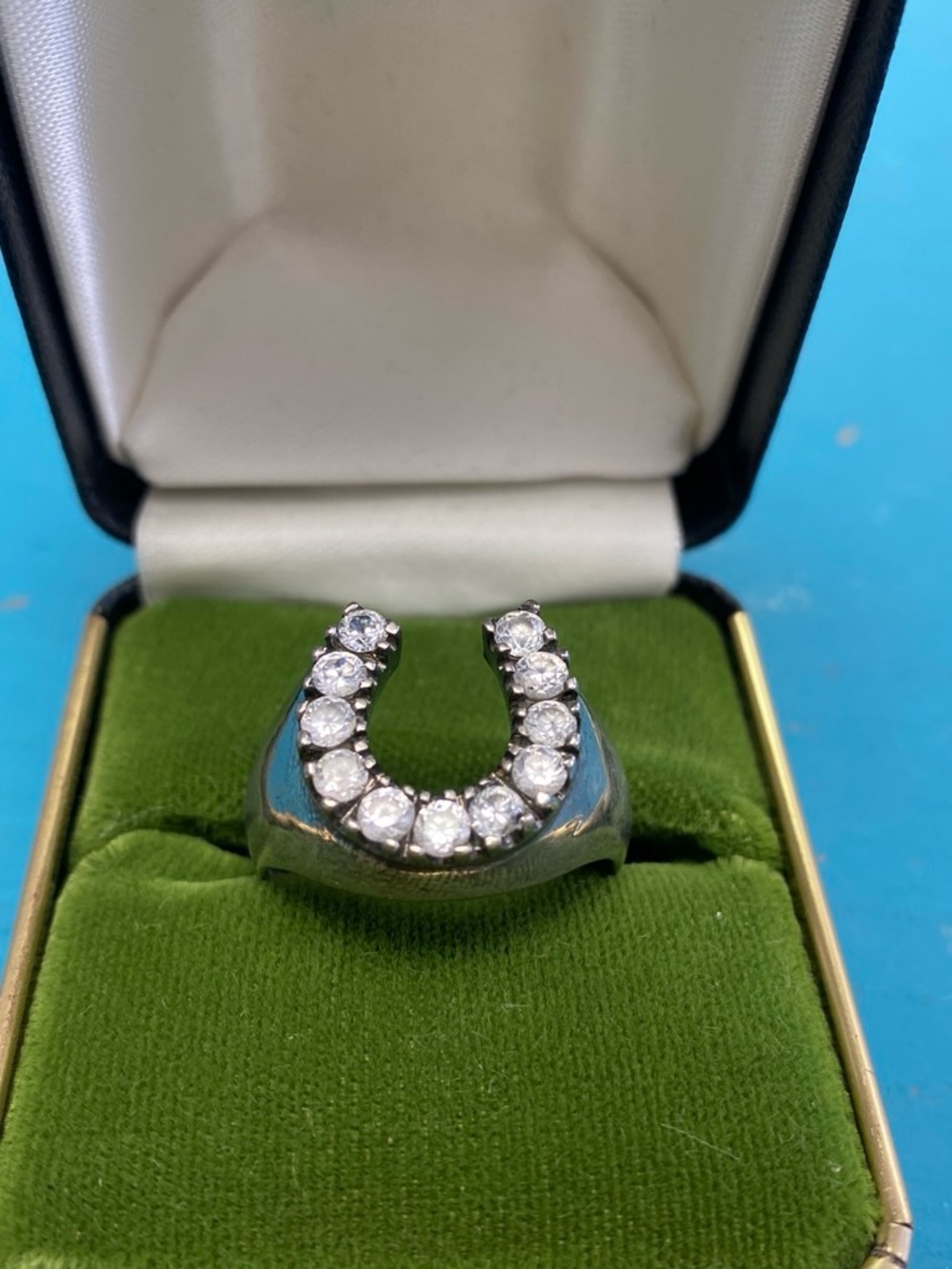 Vintage Sterling Silver Horseshoe CZ Ring - White Cubic Zirconia size 11